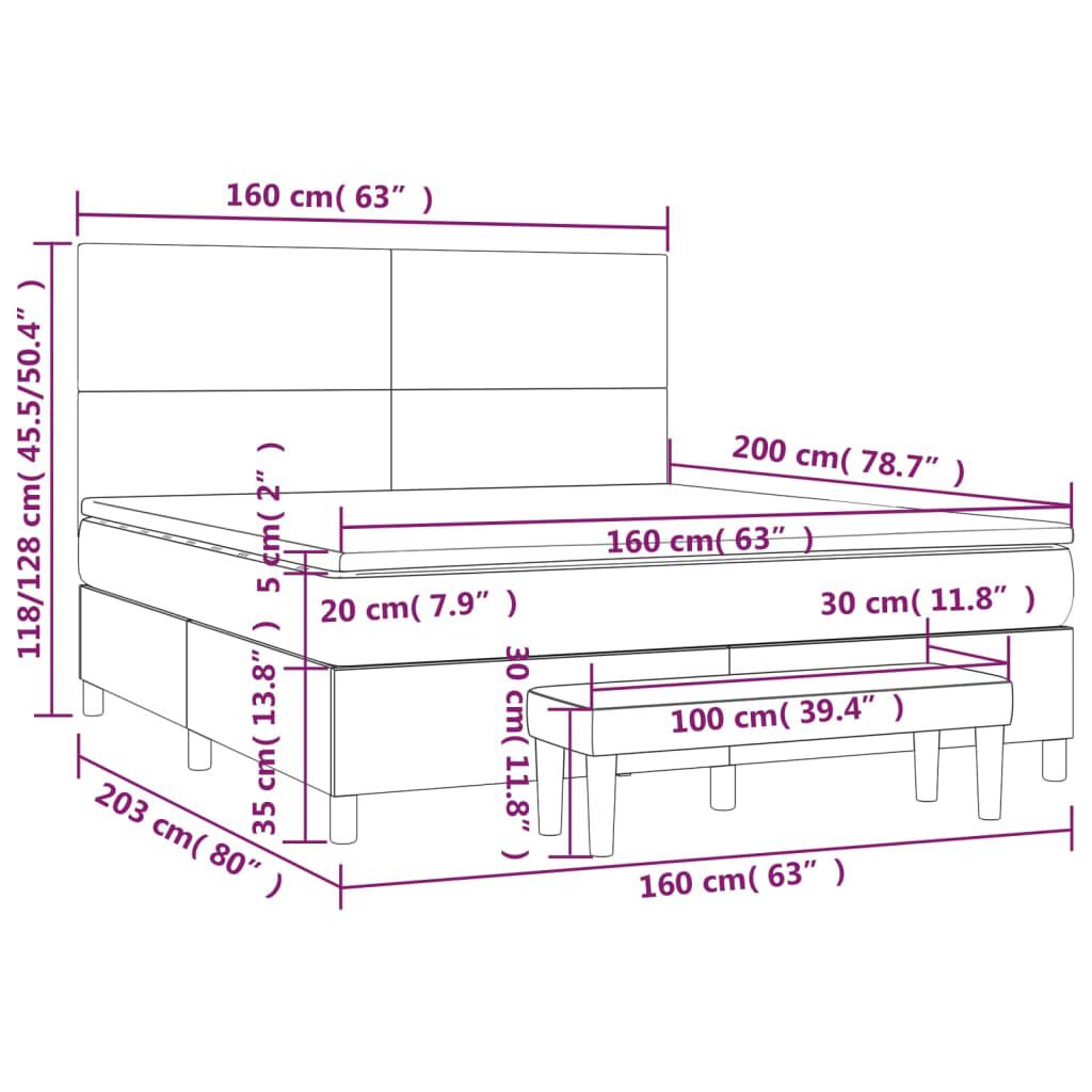 vidaXL Κρεβάτι Boxspring με Στρώμα Ανοιχτό Γκρι 160x200 εκ. Βελούδινο