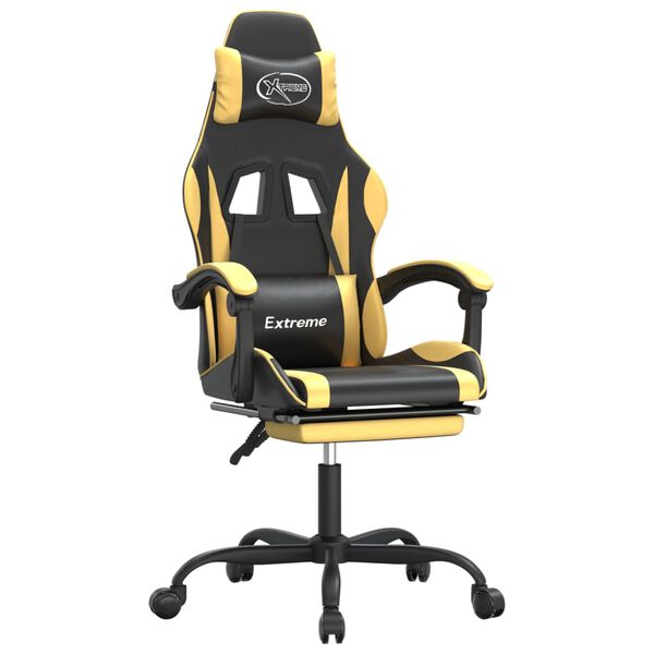 vidaXL Καρέκλα Gaming Μασάζ Υποπόδιο Μαύρο/Χρυσό από Συνθετικό Δέρμα