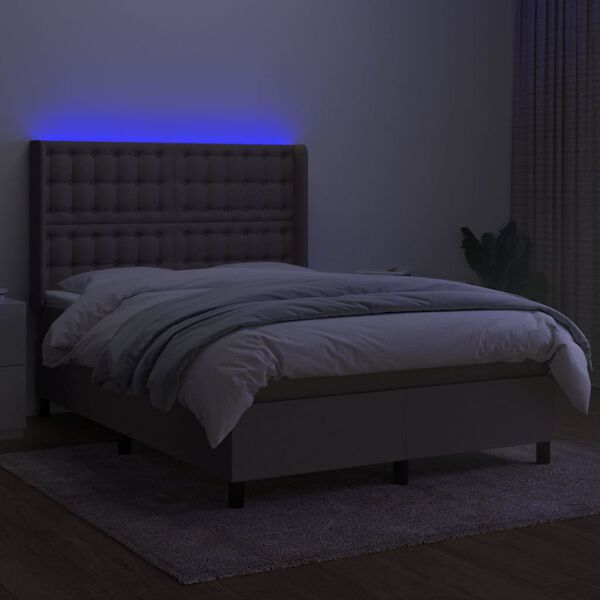 vidaXL &Kappa;&rho;&epsilon;&beta;ά&tau;&iota; Boxspring &mu;&epsilon; &Sigma;&tau;&rho;ώ&mu;&alpha; & LED Taupe 140x200 &epsilon;&kappa;. &Upsilon;&phi;&alpha;&sigma;&mu;ά&tau;&iota;&nu;&omicron;