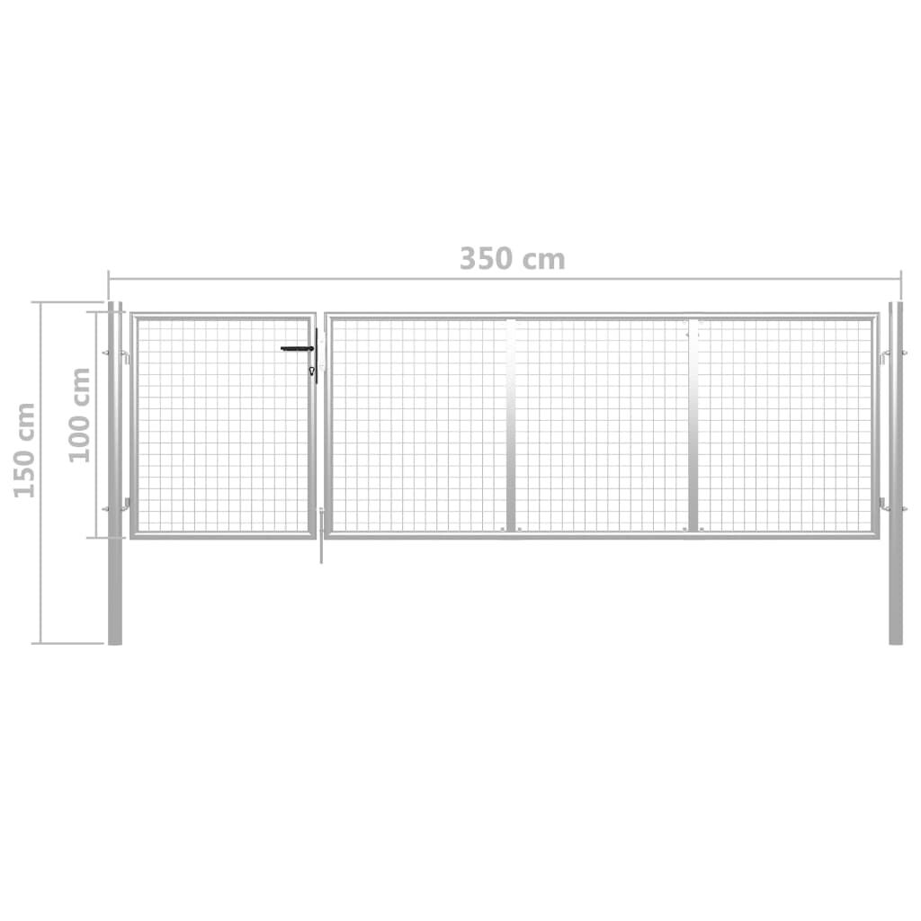 vidaXL Πόρτα Περίφραξης Κήπου Ασημί 350 x 100 εκ. Ατσάλινη