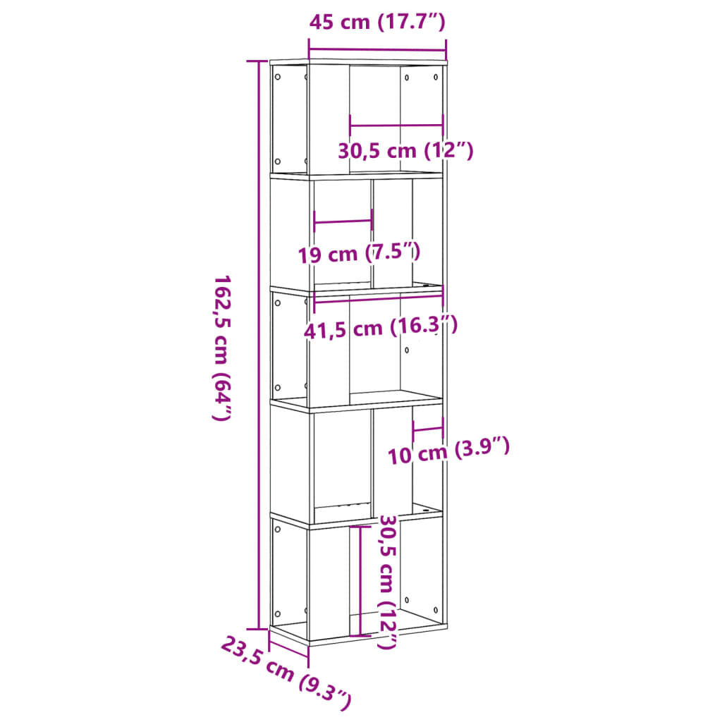 vidaXL Βιβλιοθήκη 5 Επιπέδων Μαύρη 45x23,5x162,5 εκ. Επεξεργ. Ξύλο