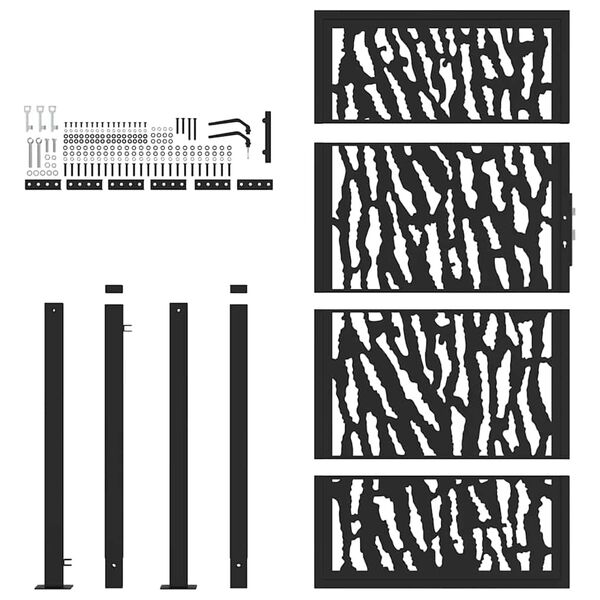 vidaXL Πόρτα Κήπου Μαύρη με Σχέδιο Ατσάλινης Γραμμής 105 x 180 εκ.