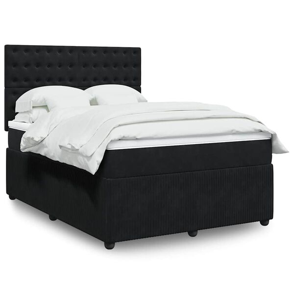 vidaXL Κρεβάτι Boxspring με Στρώμα Μαύρο 160x200 εκ. Βελούδινο