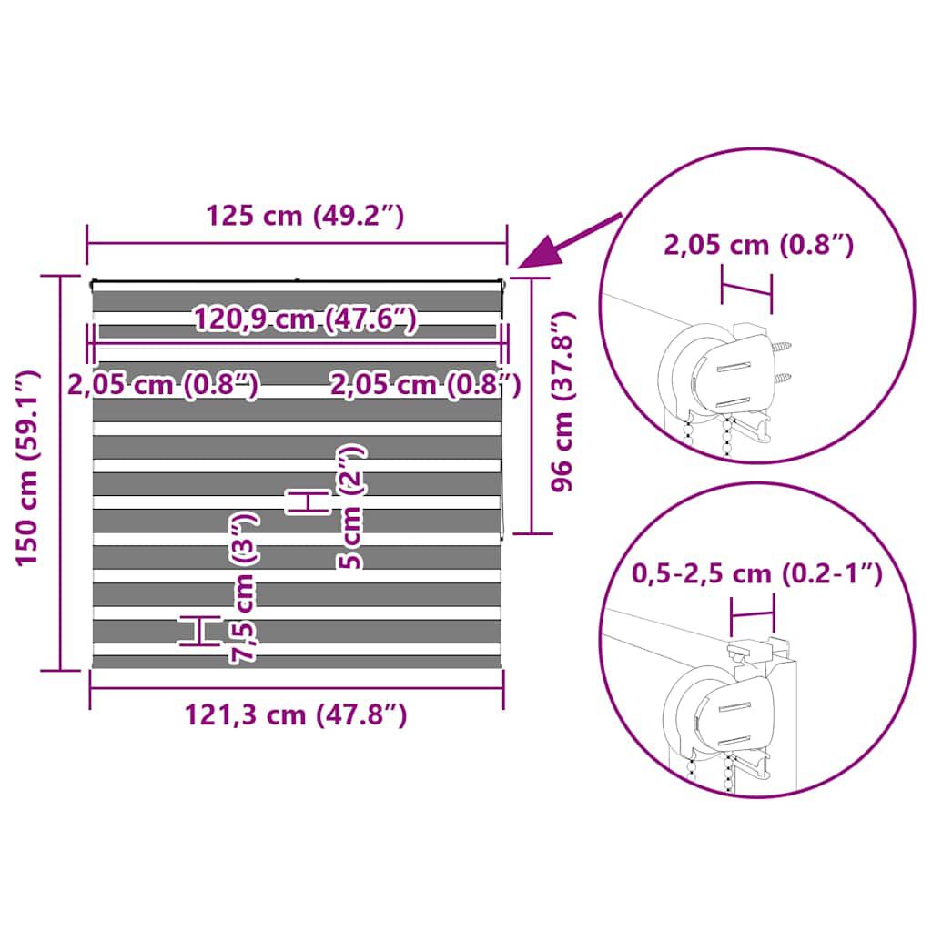 vidaXL Ζέβρα τυφλή Σκούρο Γκρι Πλάτος υφάσματος 120,9 εκ. Πολυεστέρας