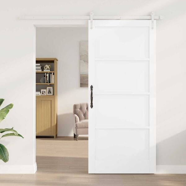 vidaXL Συρόμενη Πόρτα Λευκό 93 x 211 εκ. Μασίφ ξύλο πεύκου και χάλυβας