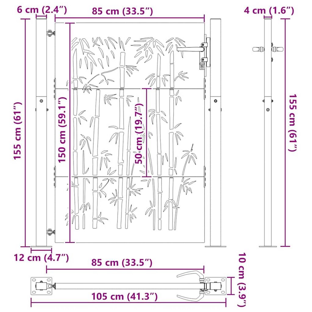 vidaXL Πύλη Κήπου, Πύλη Κήπου 105x75 εκ Υλικό Corten Σχεδιασμός Μπαμπού