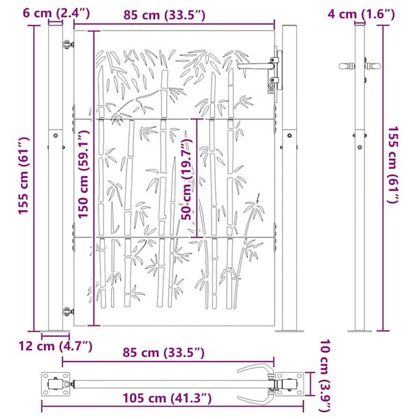 vidaXL Πύλη Κήπου, Πύλη Κήπου 105x75 εκ Υλικό Corten Σχεδιασμός Μπαμπού