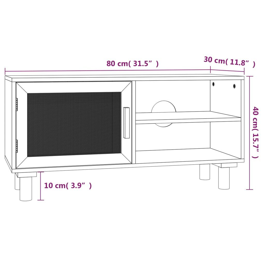 vidaXL Έπιπλο Τηλεόρασης Μαύρο 80x30x40 εκ. Μασίφ Πεύκο & Φυσικό Ρατάν