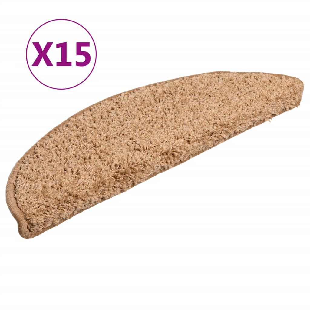 vidaXL Πατάκια Σκάλας Μοκέτα 15 τεμ. Μπεζ 56 x 17 x 3 εκ.