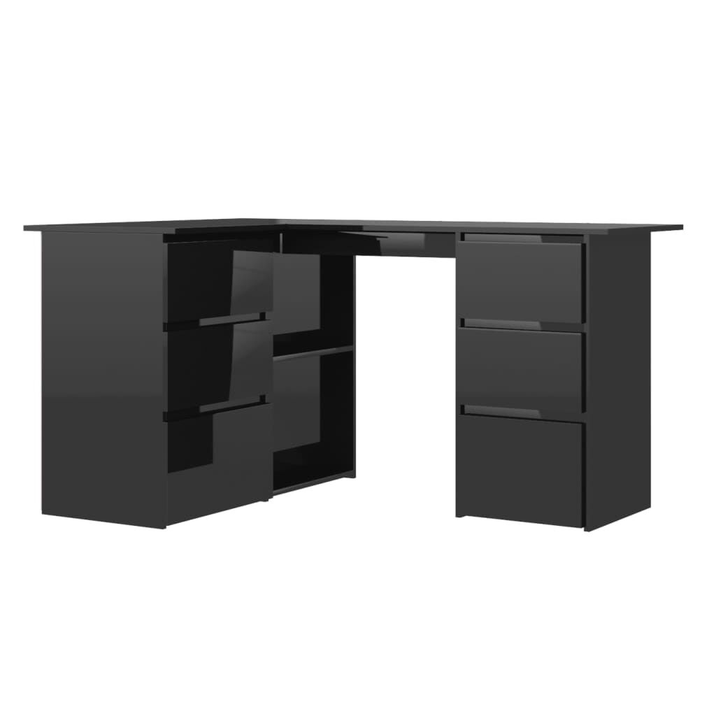 vidaXL Γραφείο Γωνιακό Γυαλιστερό Μαύρο 145x100x76 εκ. από Μοριοσανίδα