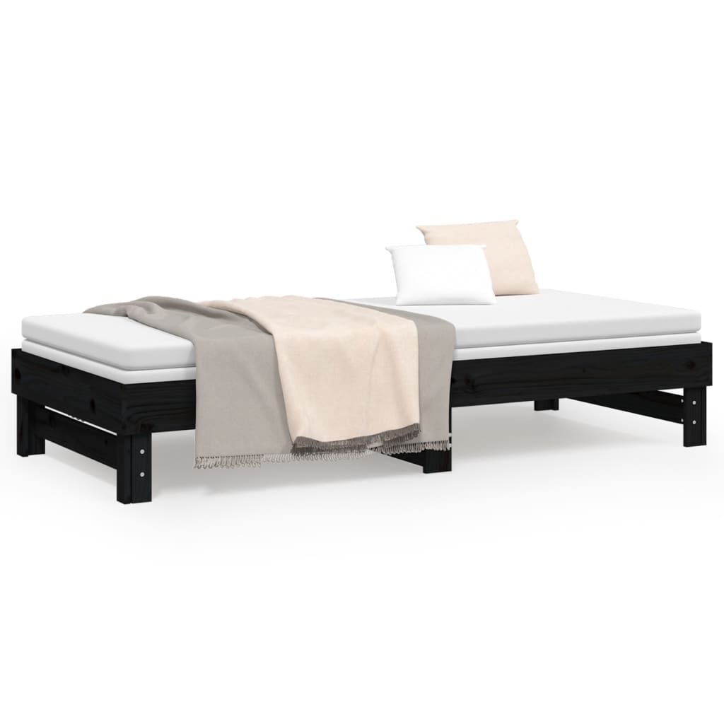 vidaXL Καναπές Κρεβάτι Συρόμενος Μαύρος 2x(90x200) εκ. από Μασίφ Πεύκο