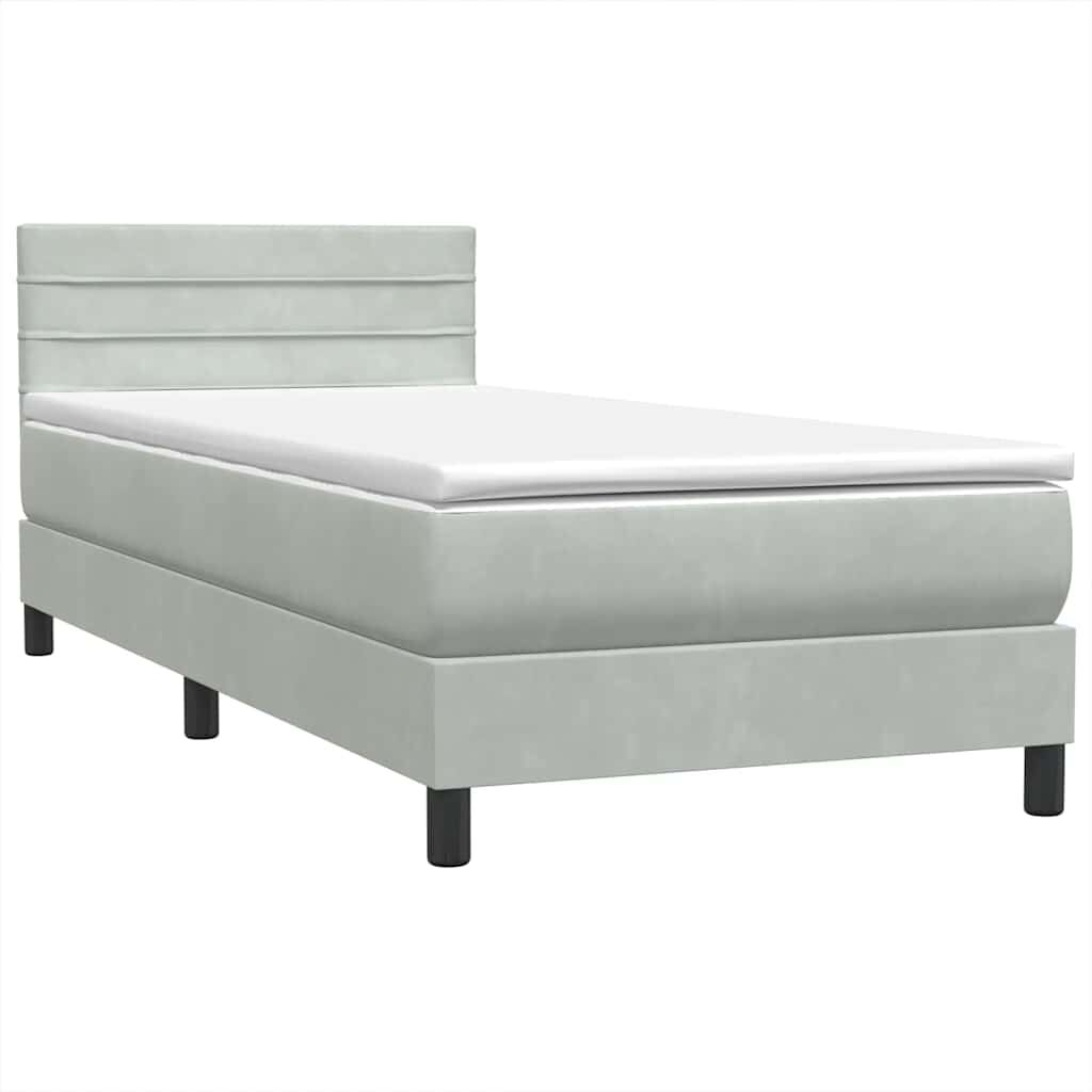 vidaXL Κρεβάτι Boxspring με Στρώμα Ανοιχτό Γκρι 80x210 εκ. Βελούδινο