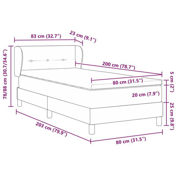 vidaXL Κρεβάτι με Στρώμα Ταμπά 80x200 εκ. Ύφασμα