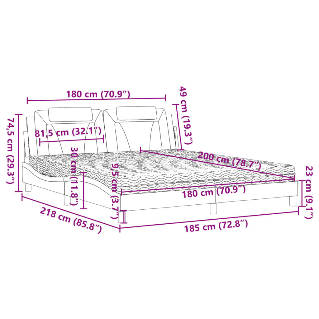 vidaXL Κρεβάτι με Στρώμα Μαύρο 180x200 εκ. από Συνθετικό δέρμα
