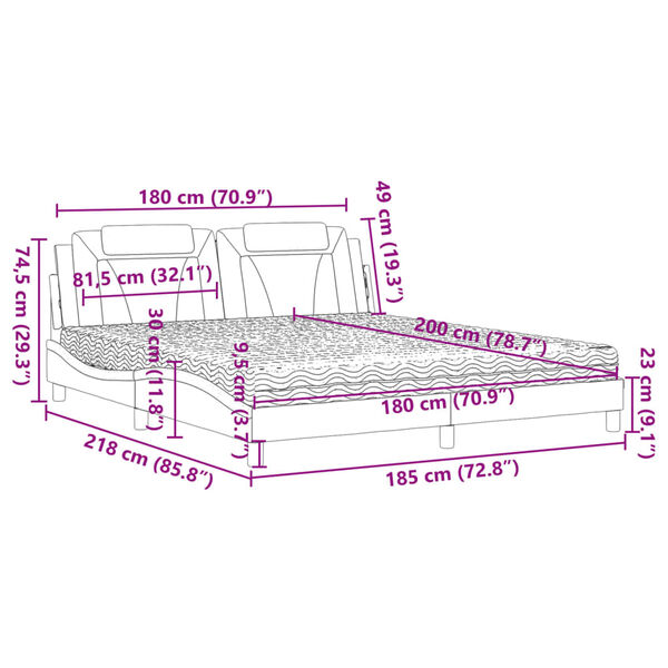 vidaXL Κρεβάτι με Στρώμα Μαύρο 180x200 εκ. από Συνθετικό δέρμα
