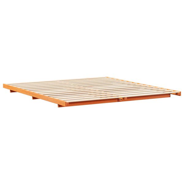 vidaXL Κρεβάτι δαπέδου Καφέ κεριού 180 x 220 εκ. Μασίφ ξύλο πεύκου