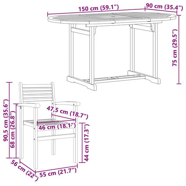 vidaXL Σέτ φαγητού για κήπο 7 pcs Καστανό Μασίφ ξύλο teak