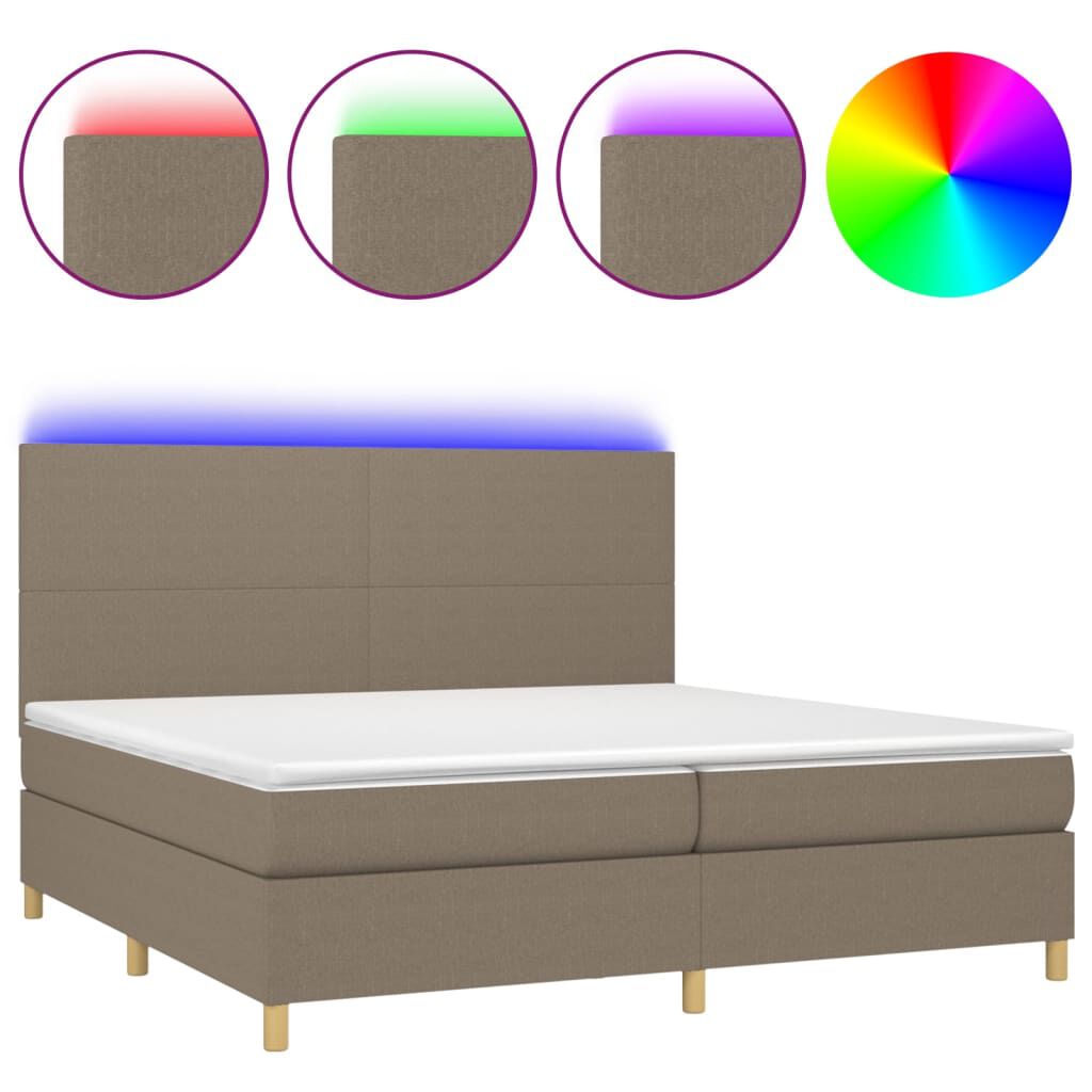 vidaXL Κρεβάτι Boxspring με Στρώμα & LED Taupe 200x200 εκ. Υφασμάτινο