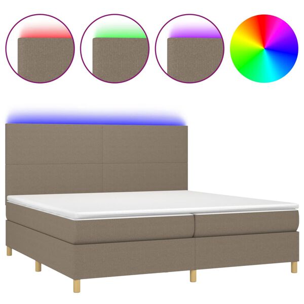 vidaXL Κρεβάτι Boxspring με Στρώμα & LED Taupe 200x200 εκ. Υφασμάτινο
