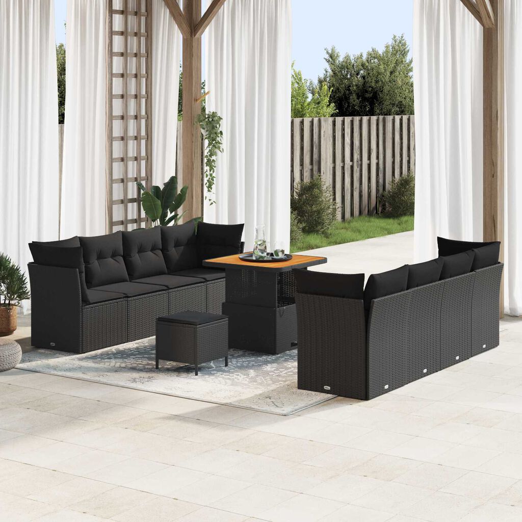 vidaXL Σετ Καναπέ Κήπου 11 pcs Μαύρο συνθετικό ρατάν