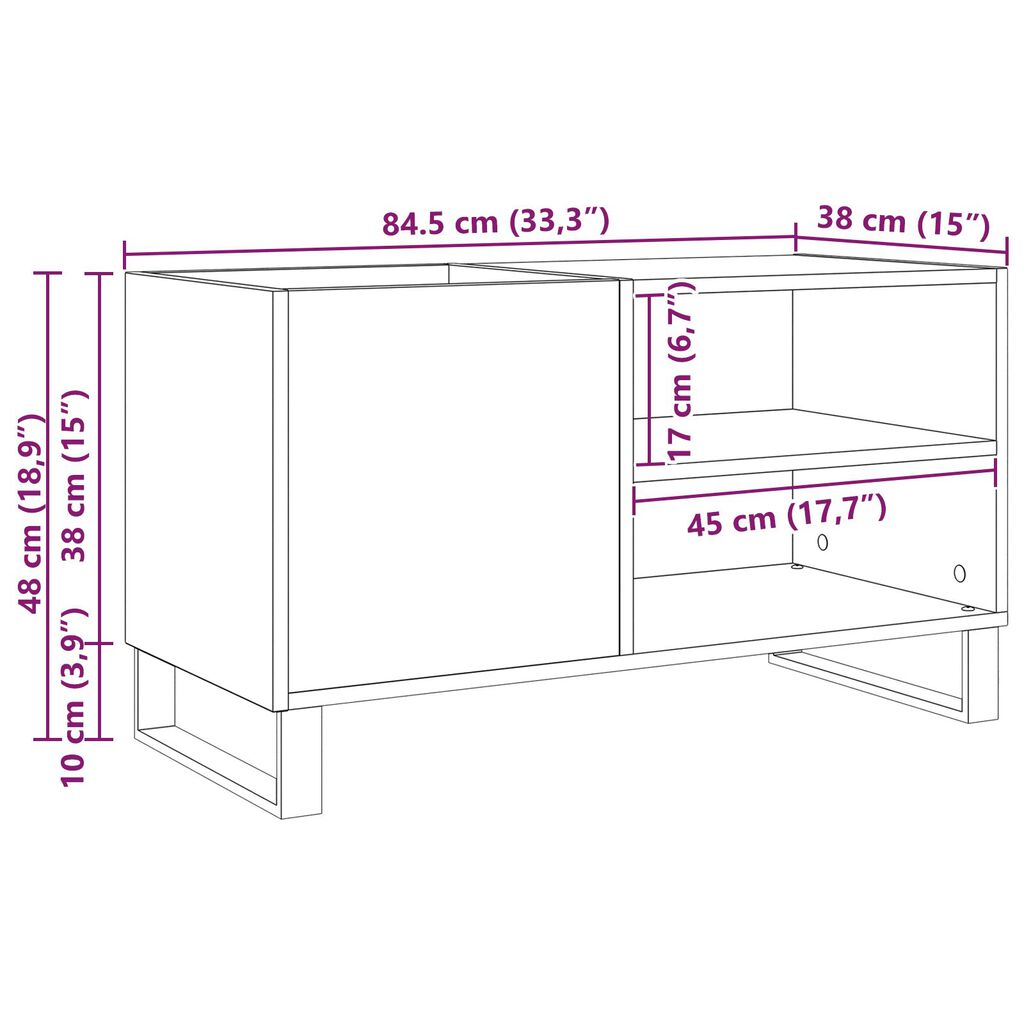 vidaXL Μαύρη Ντουλάπα Δίσκων από Σφένδαμο 84,5x38x48 εκ. Κατεργασμένο Ξύλο