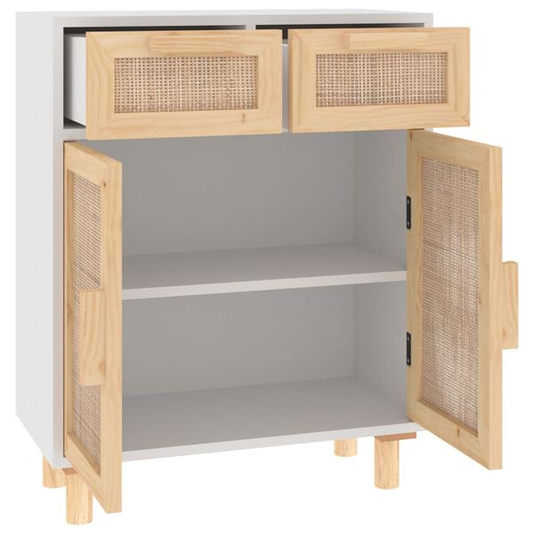vidaXL Ντουλάπι Λευκό 60 x 30 x 75 εκ. Μασίφ Πεύκο & Φυσικό Ρατάν