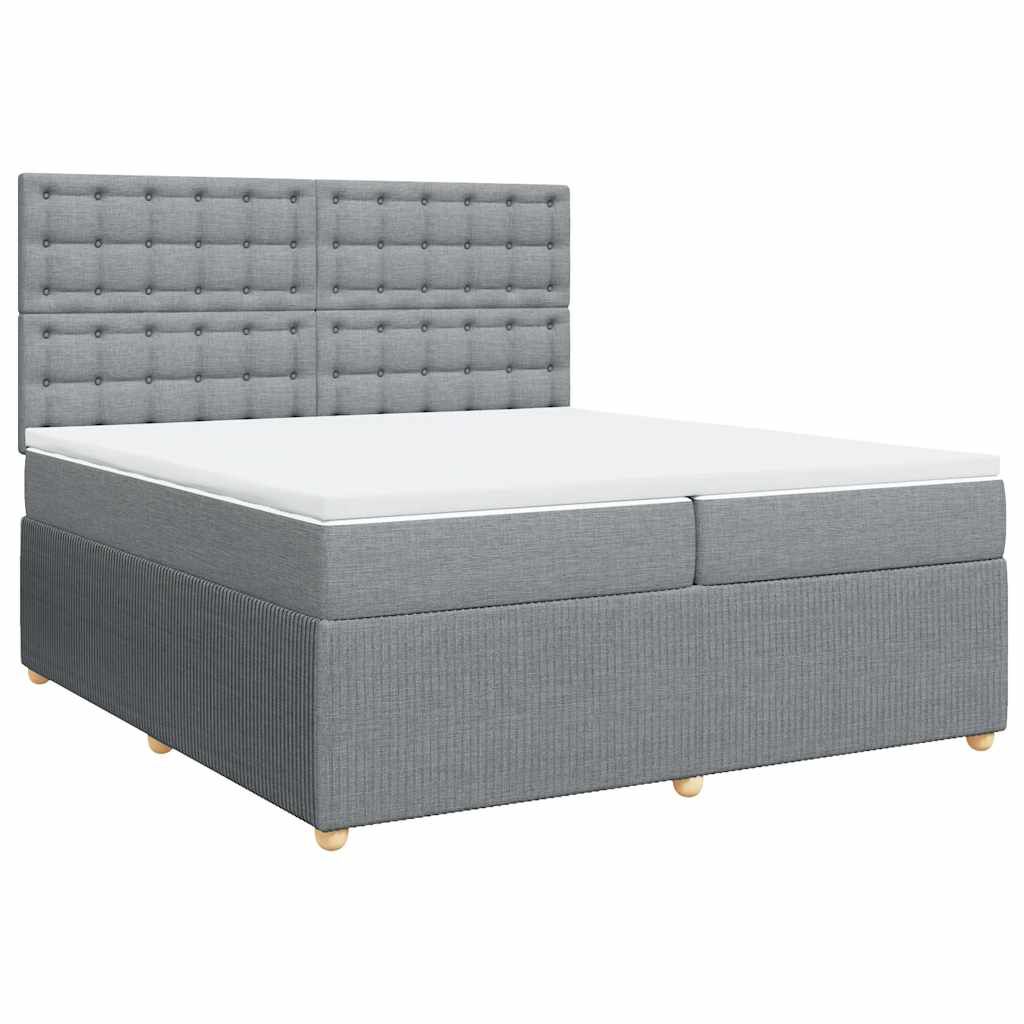 vidaXL Κρεβάτι Boxspring με Στρώμα Ανοιχτό Γκρι 200x200 εκ. Υφασμάτινο