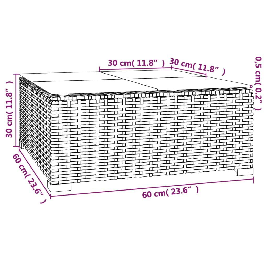 vidaXL Τραπέζάκι Κήπου Καφέ 60 x 60 x 30 εκ. Συνθετικό Ρατάν/Γυαλί