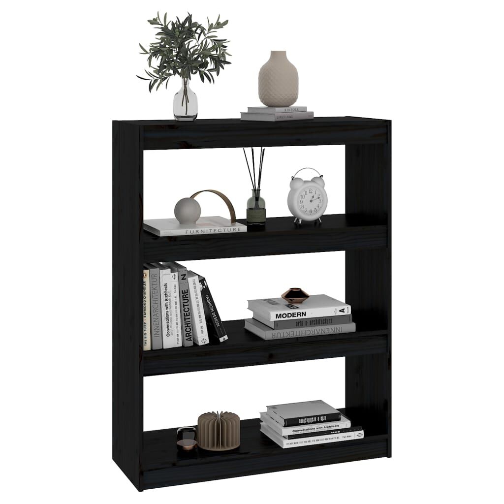 vidaXL Βιβλιοθήκη/Διαχωριστικό Χώρου Μαύρη 80x30x103,5 εκ. Μασίφ Πεύκο