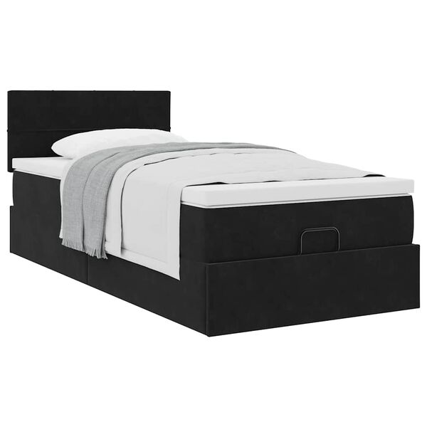 vidaXL Οθωμανικό κρεβάτι με στρώμα Μαύρο 90x190cm Velvet