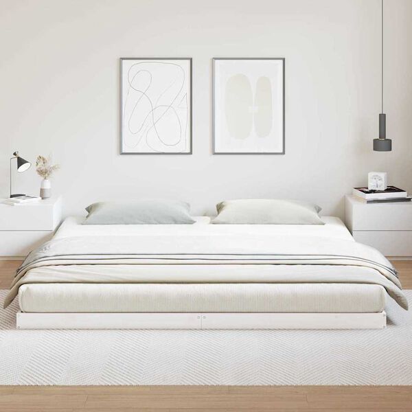 vidaXL Κρεβάτι δαπέδου Λευκό 200 x 220 cm Μασίφ ξύλο πεύκου