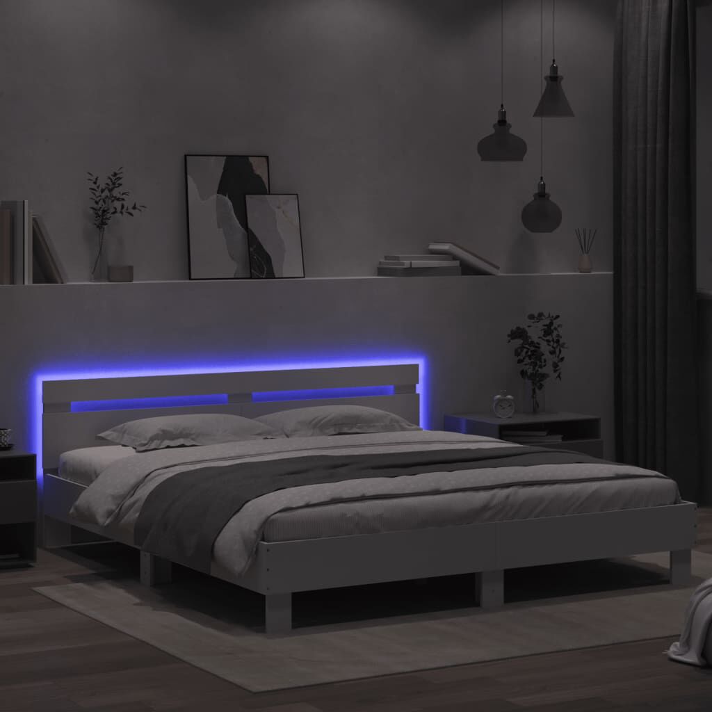 vidaXL Πλαίσιο Κρεβατιού με Κεφαλάρι/LED Λευκό 160x200 εκ.