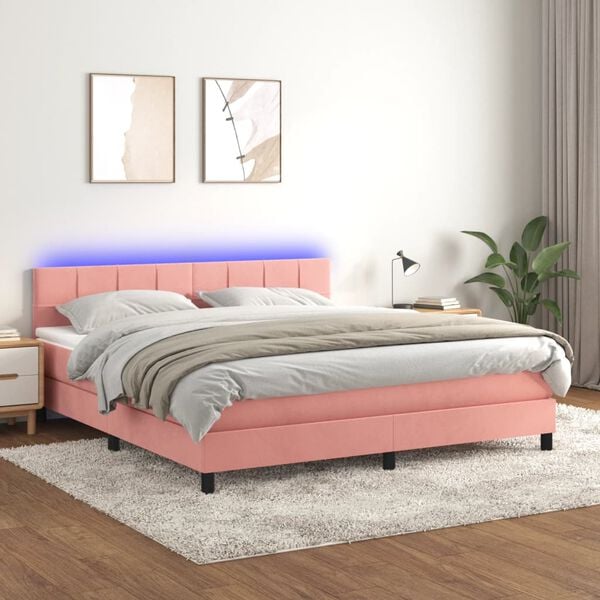 vidaXL &Kappa;&rho;&epsilon;&beta;ά&tau;&iota; Boxspring &mu;&epsilon; &Sigma;&tau;&rho;ώ&mu;&alpha; & LED &Rho;&omicron;&zeta; 180x200 &epsilon;&kappa;. &Beta;&epsilon;&lambda;&omicron;ύ&delta;&iota;&nu;&omicron;