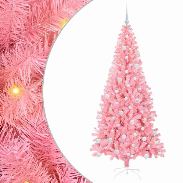 vidaXL Χριστουγεννιάτικο Δέντρο με 300 LED με βάση Ροζ 180 cm PVC