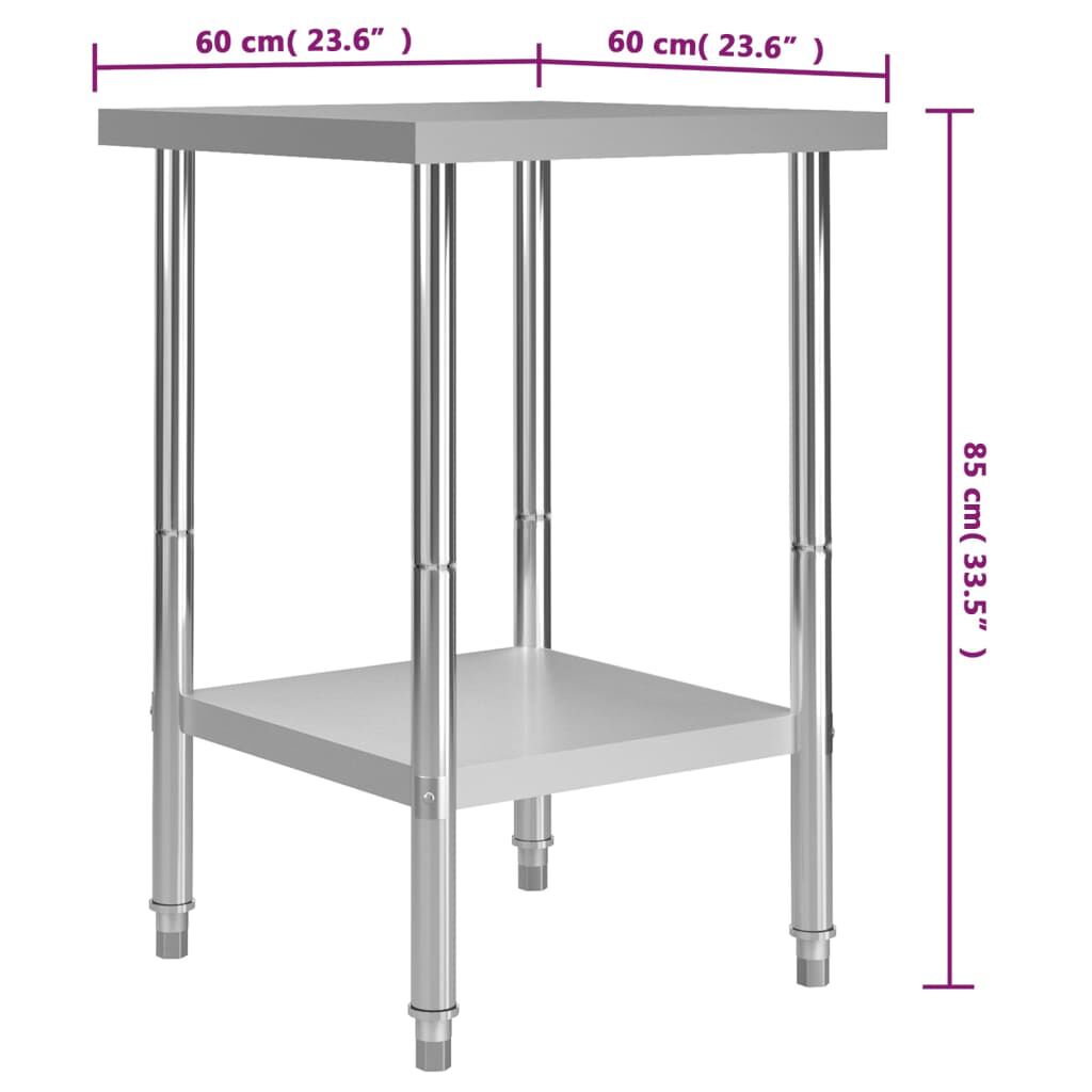 vidaXL Πάγκος Εργασίας Κουζίνας 60x60x85 εκ. από Ανοξείδωτο Ατσάλι