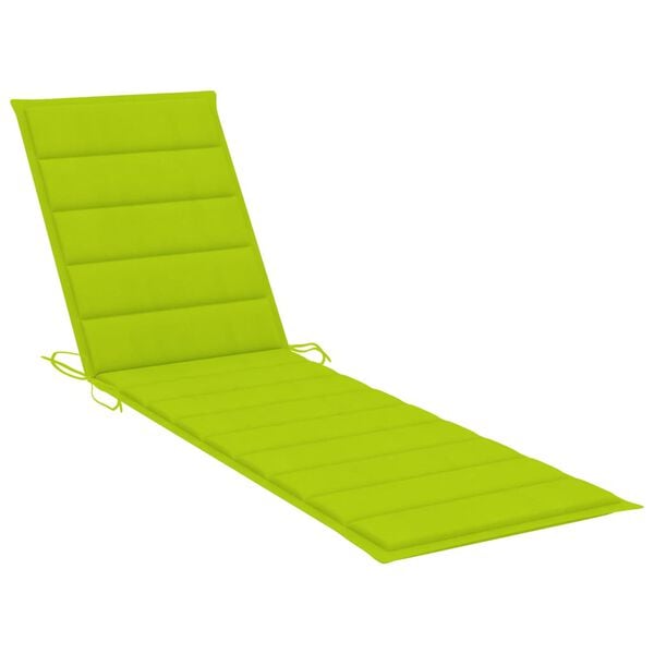 vidaXL Ξαπλώστρα από Μασίφ Ξύλο Teak με Φωτ. Πράσινο Μαξιλάρι