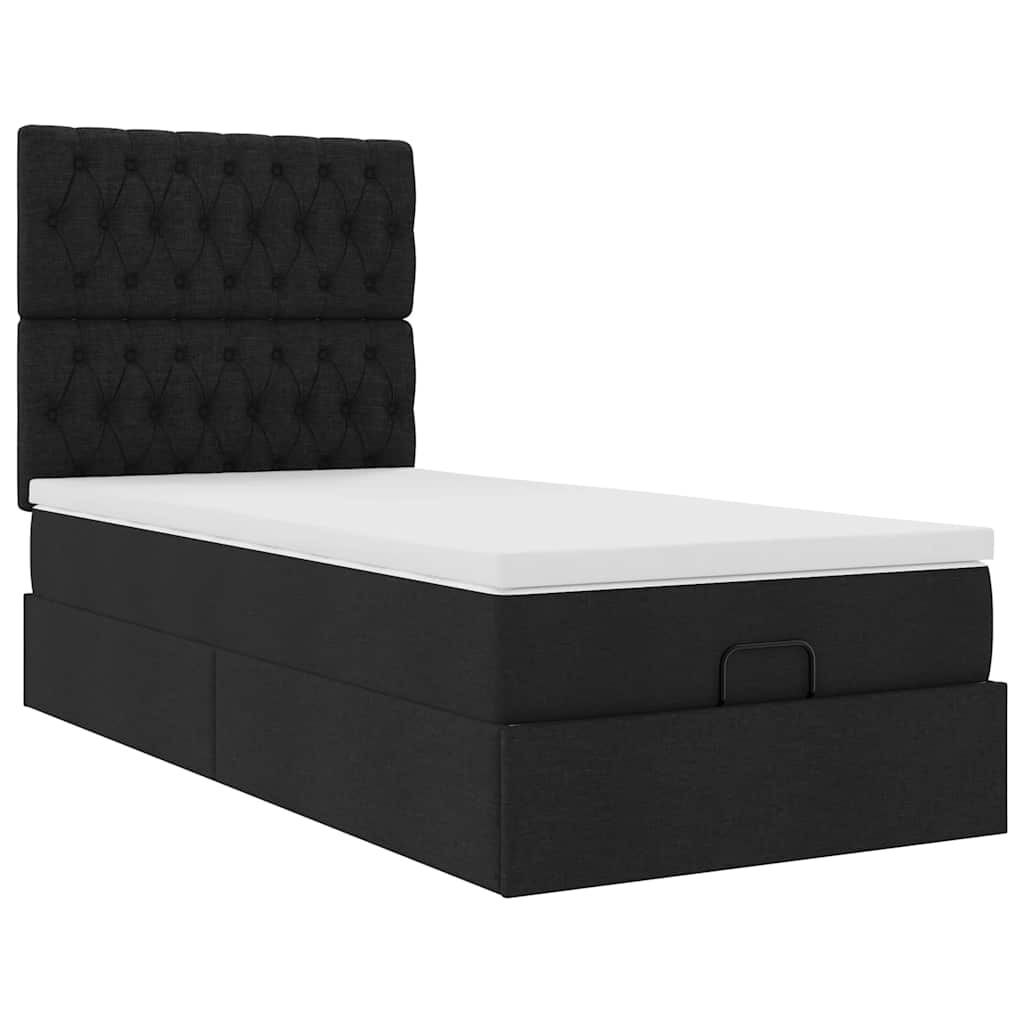 vidaXL Οθωμανικό κρεβάτι με στρώμα Μαύρο 90x200cm Ύφασμα