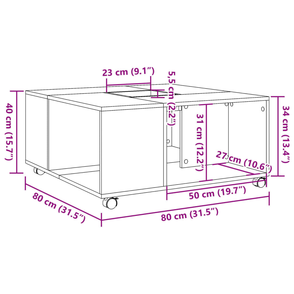 vidaXL Τραπεζάκι Σαλονιού Λευκό 80x80x40 εκ. από Επεξεργασμένο Ξύλο