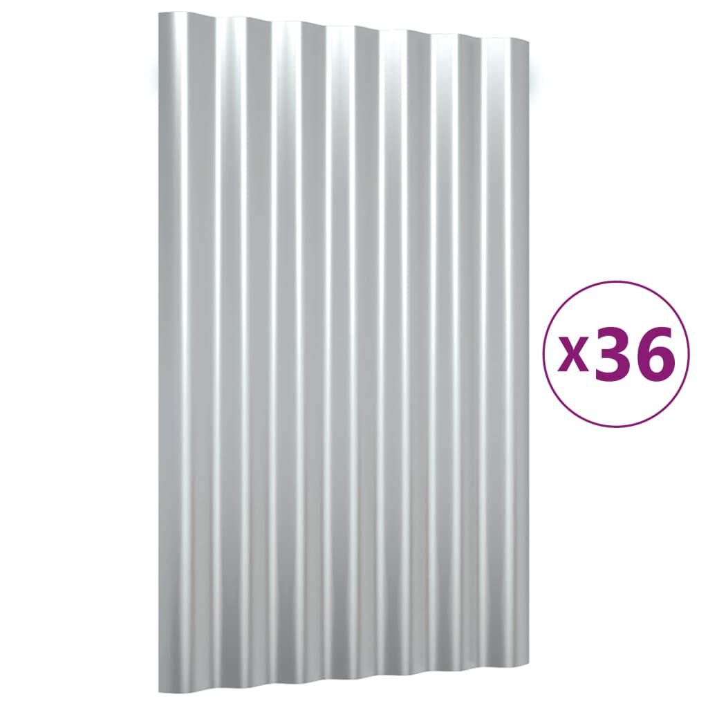 vidaXL Πάνελ Οροφής 36 τεμ. Ασημί 60 x 36 εκ. Ατσάλινα με Ηλεκτρ. Βαφή