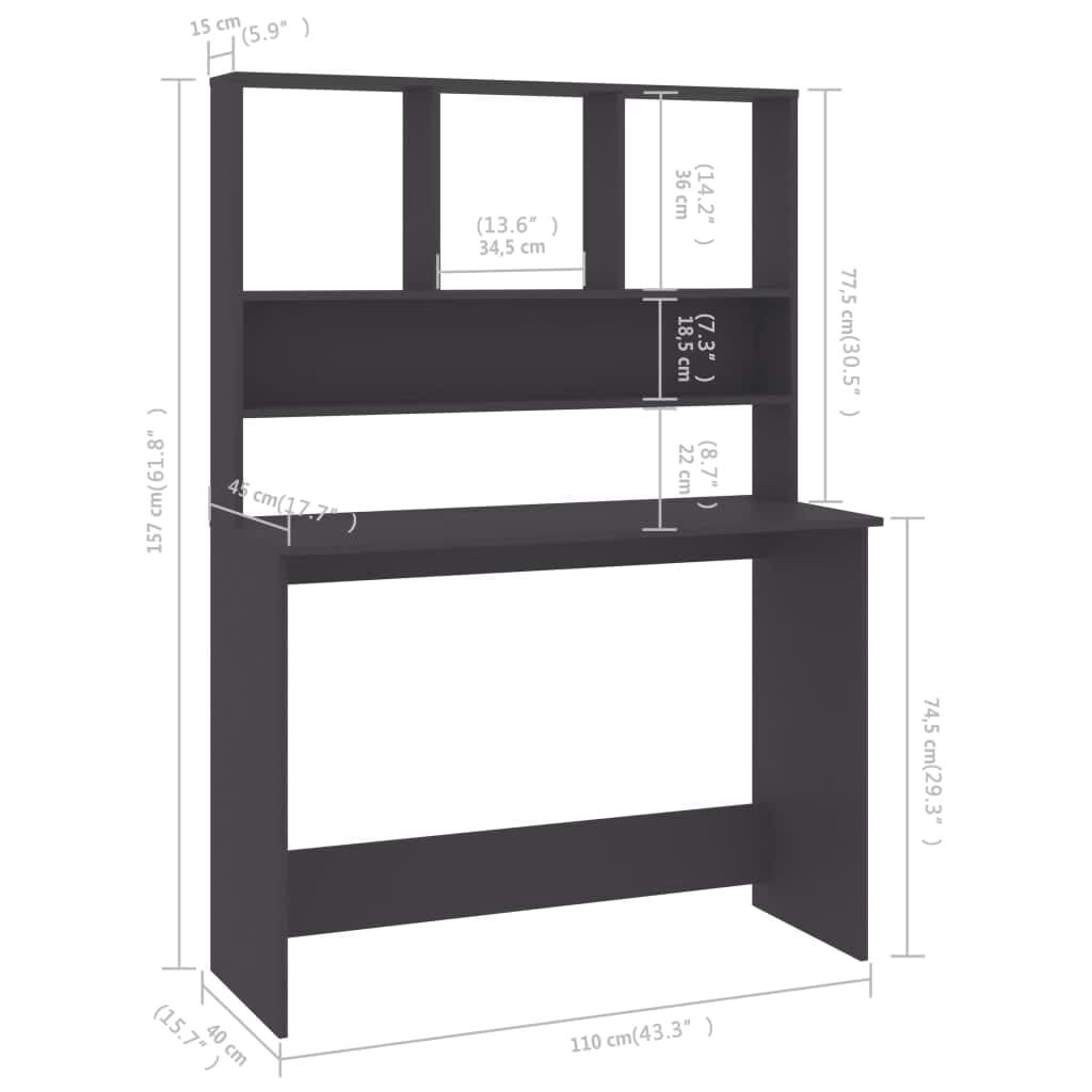vidaXL Γραφείο με Ράφια Γκρι 110 x 45 x 157 εκ. από Μοριοσανίδα