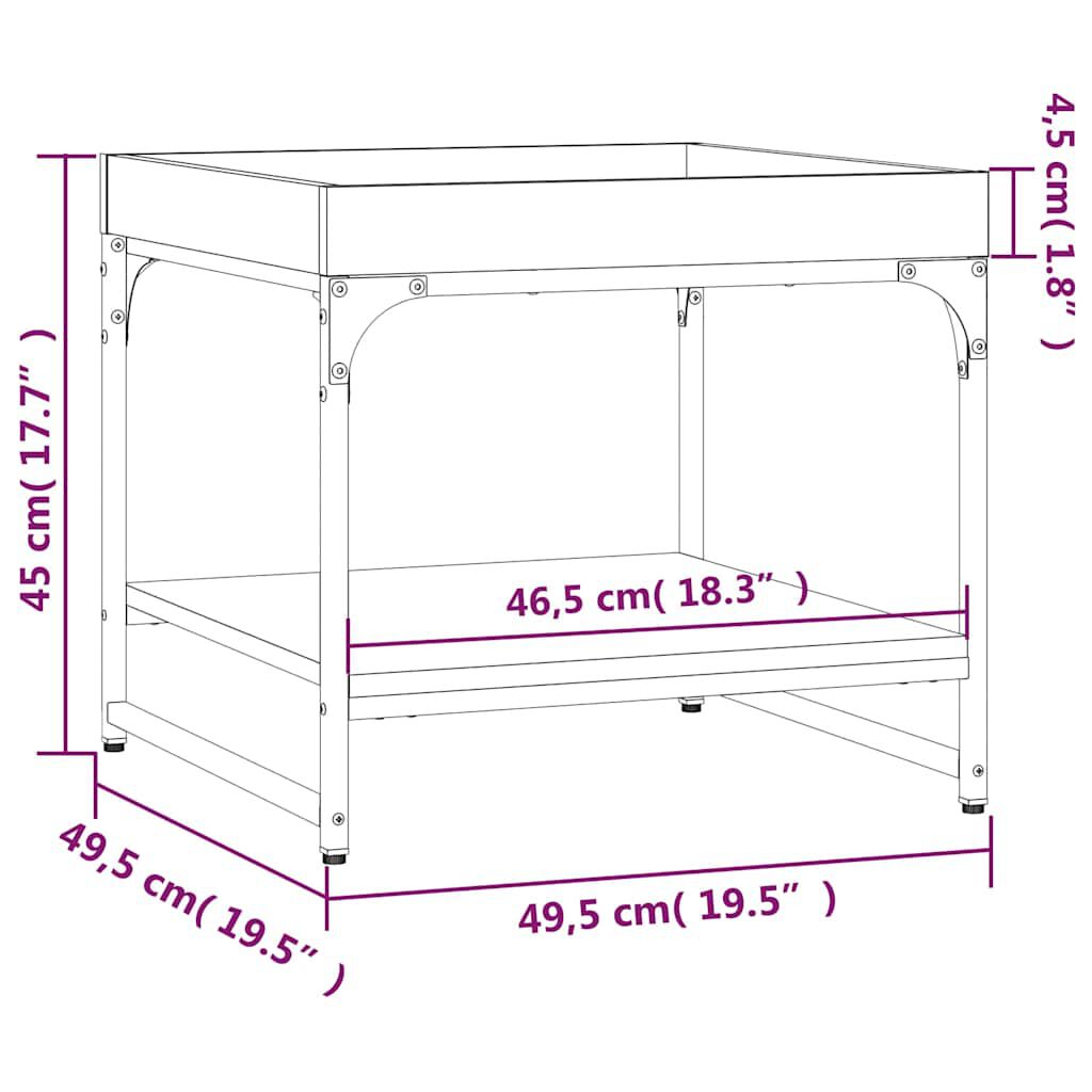 vidaXL Τραπεζάκι Σαλονιού Καφέ Δρυς 49,5x49,5x45εκ. Επεξεργ. Ξύλο