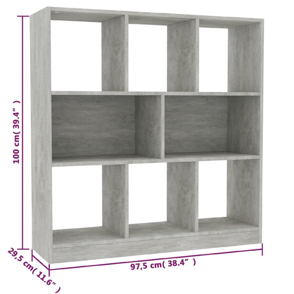 vidaXL Βιβλιοθήκη Γκρι Σκυροδέματος 97,5 x 29,5 x 100 εκ. Επεξ. Ξύλο
