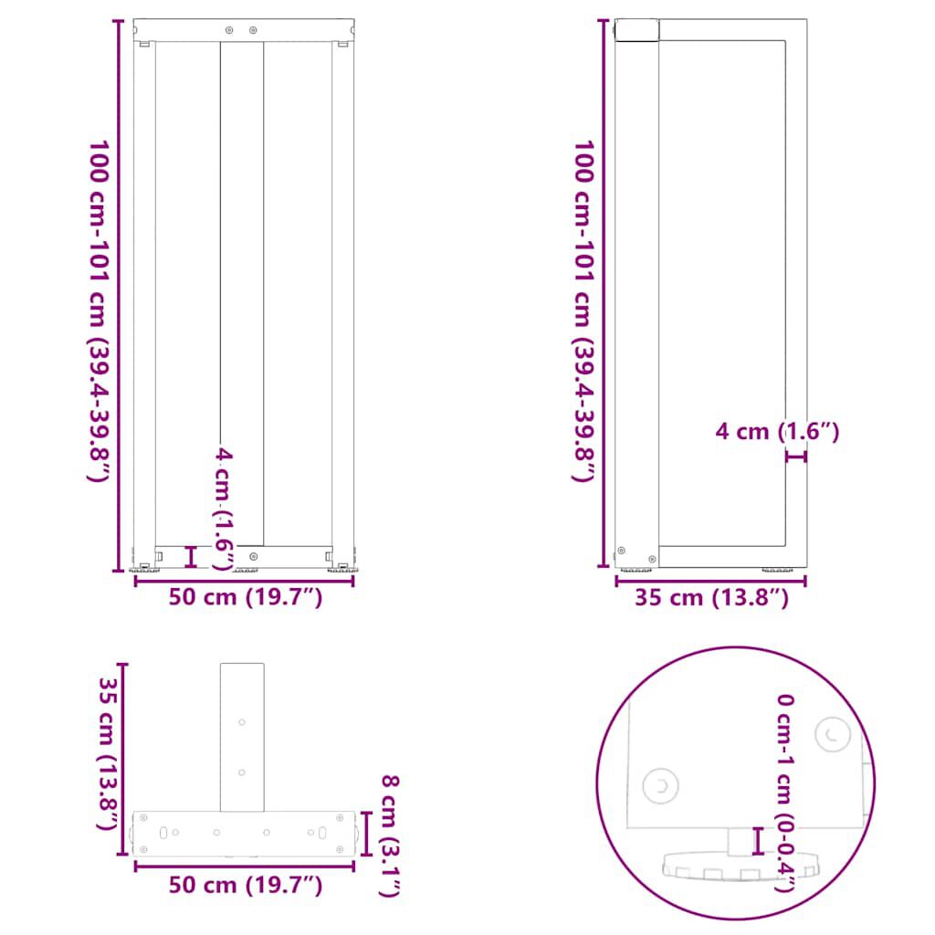 vidaXL Πόδια τραπεζιού μπαρ σχήμα T 2 τεμ. Ανθρακί 50x35x(100-101) εκ.