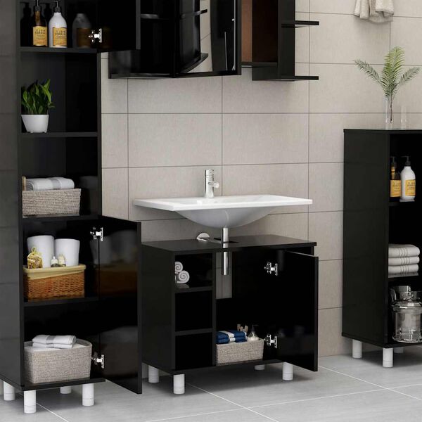 vidaXL Ντουλάπι Νιπτήρα Μαύρο 60 x 32 x 53,5 εκ. Επεξ. Ξύλο