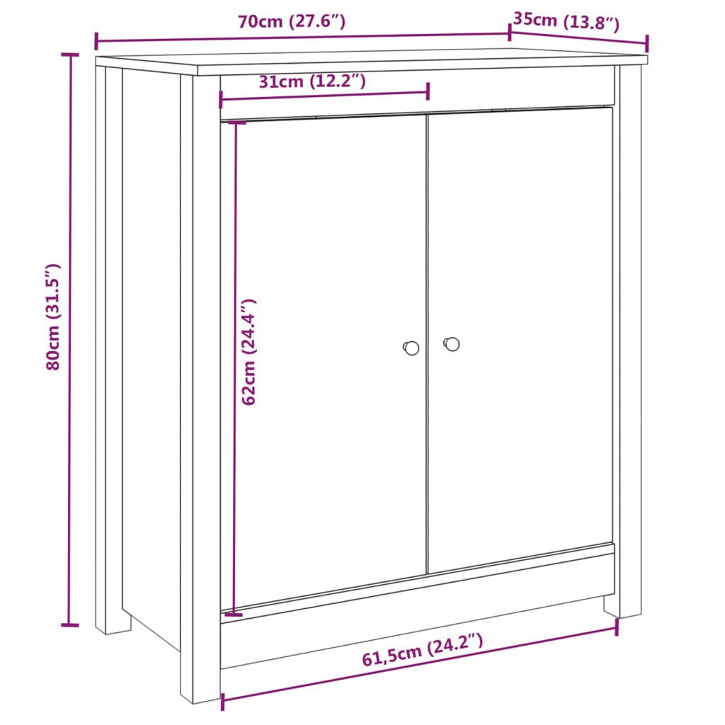 vidaXL Συρταριέρα Λευκή 70 x 35 x 80 εκ. από Μασίφ Ξύλο Πεύκου