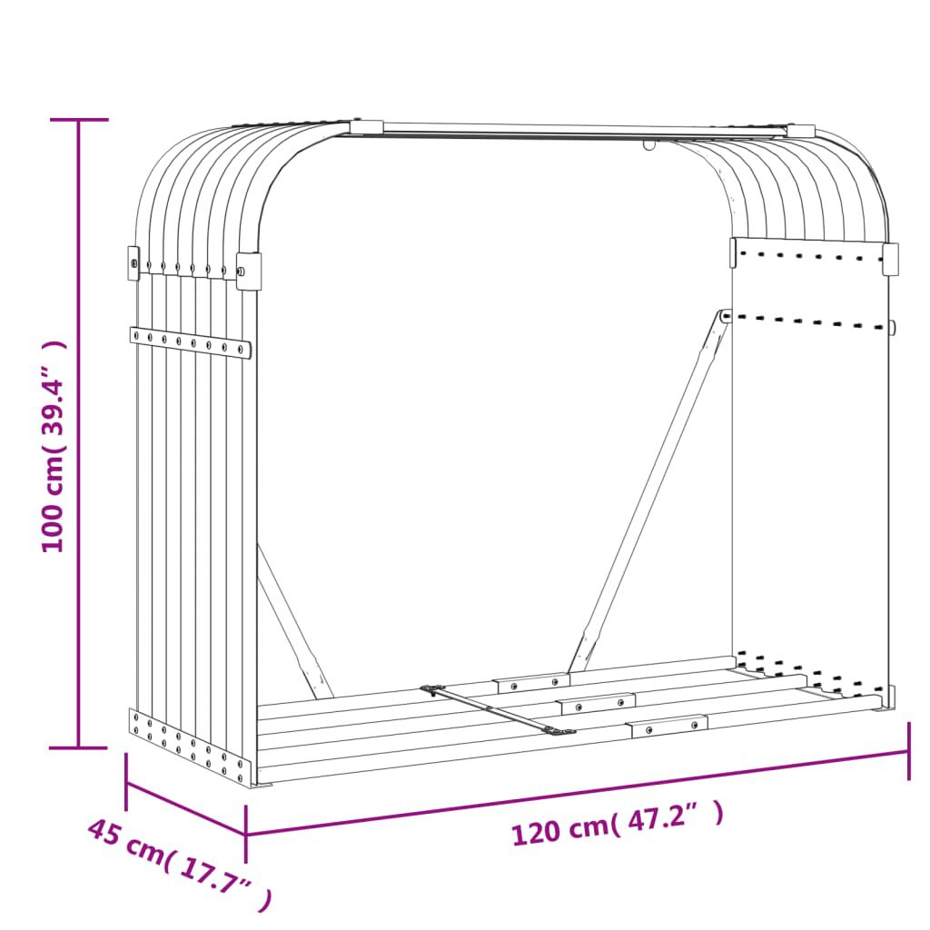 vidaXL Ξυλοθήκη Καφέ 120x45x100 εκ. από Γαλβανισμένο Ατσάλι