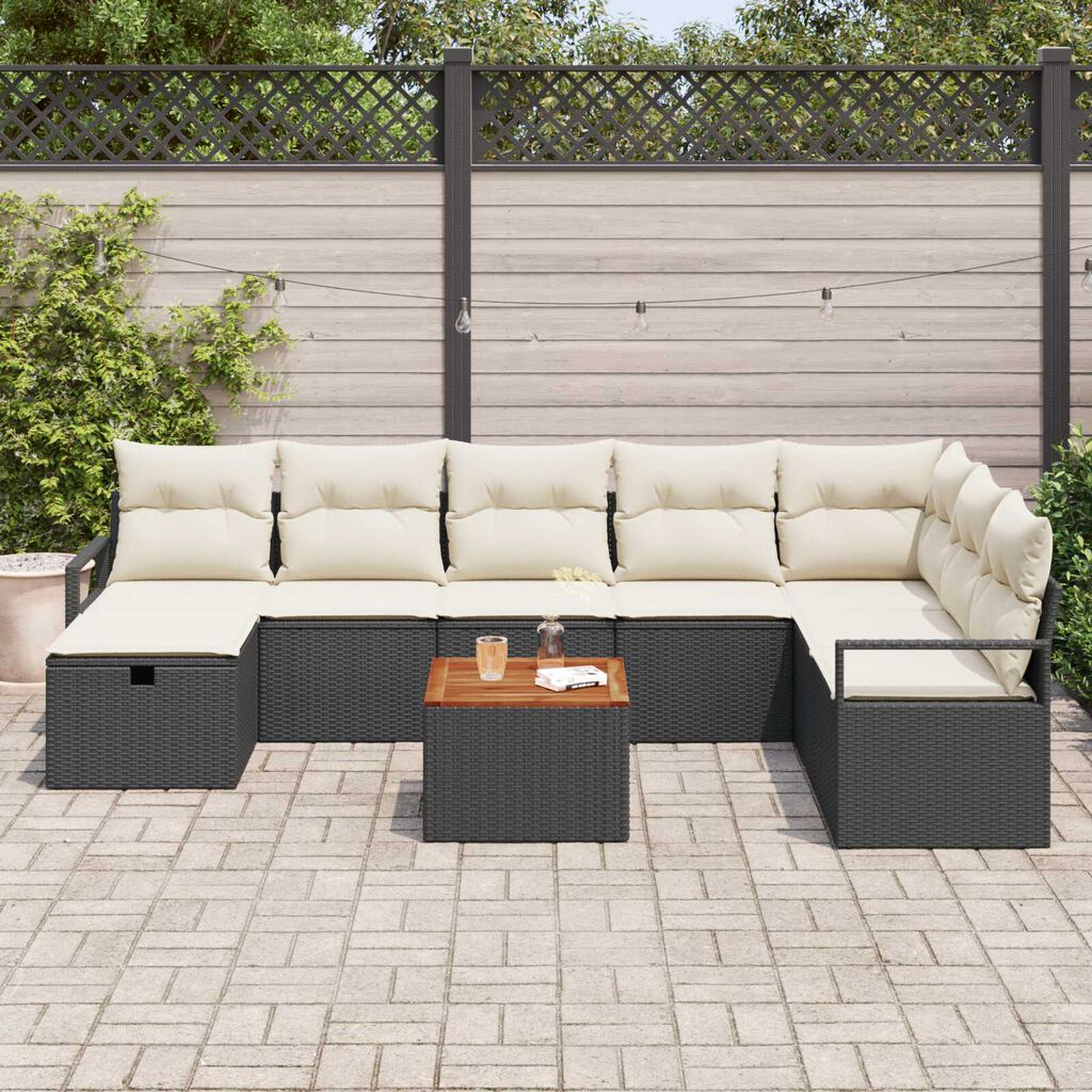 vidaXL Σετ Καναπέ Κήπου με μαξιλάρι 9 pcs Μαύρο Πολυ ράταν