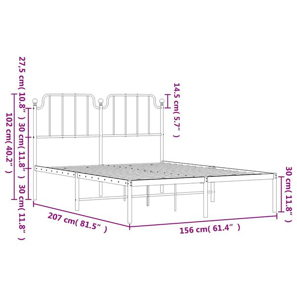 vidaXL Πλαίσιο Κρεβατιού με Κεφαλάρι Μαύρο 150 x 200 εκ. Μεταλλικό