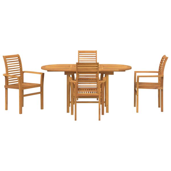 vidaXL Σέτ φαγητού για κήπο 5 pcs Καφέ Μασίφ ξύλο teak