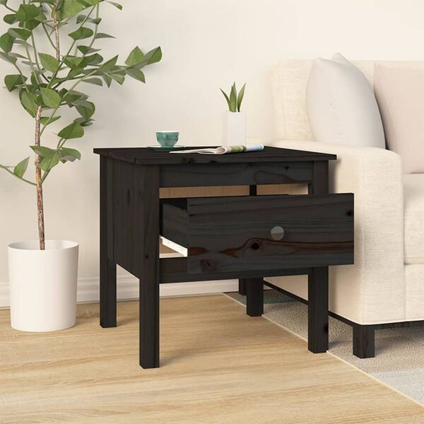 vidaXL Βοηθητικά Τραπέζια 2 τεμ. Μαύρος 50x50x49 εκ. Μασίφ Ξύλο Πεύκου
